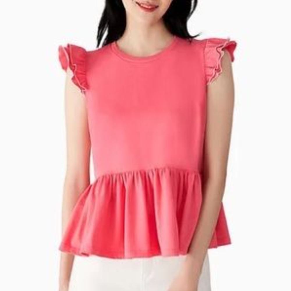 Kate Spade Pink Ruffle Sleeve Peplum Top Size XL